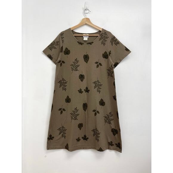 Vintage Cotton Studio Autumn Nature Woodsy Leaf Print Casual T-Shirt Dress Large - Picture 1 of 9